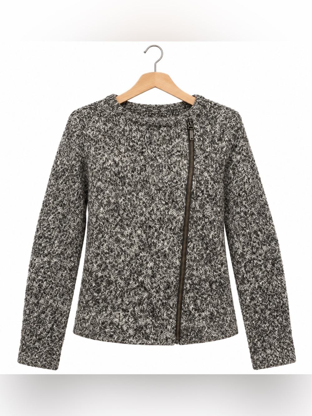 J.Jill Marled Knit Moto Zip Sweater Jacket Size S Gray Brown